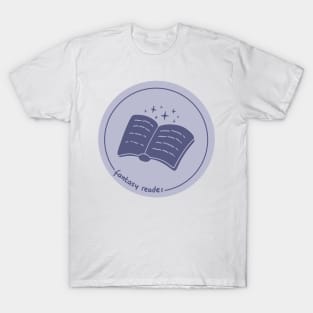Fantasy reader magic book with stars in a pale blue circle (fantasy books) T-Shirt